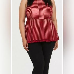 Torrid Shadow Stripe Peplum Top Dark Red Size 1